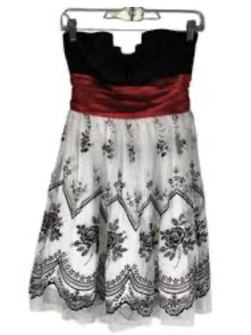Trixxi strapless white black red floral dress elastic bodice Size S